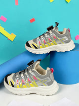 Grey Pink Mesh Dial Lock Closure Sneakers For Kids-Unisex (TC-RSHO10-GRYPNK)