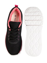 Black Pink Mesh Lace-Up Round Toe Flat Sneakers (TC-RSHO2-BLKPNK)