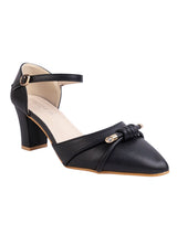 Black Synthetic Leather Embellished Pointed Toe Block Heel Sandals (TC-RSHO3-BLK)