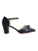 Black Synthetic Leather Embellished Pointed Toe Block Heel Sandals (TC-RSHO3-BLK)