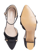 Black Synthetic Leather Embellished Pointed Toe Block Heel Sandals (TC-RSHO3-BLK)