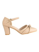 Nude Synthetic Leather Embellished Pointed Toe Block Heel Sandals (TC-RSHO3-NUD)