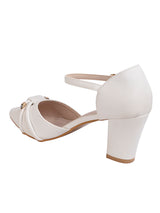 White Synthetic Leather Embellished Pointed Toe Block Heel Sandals (TC-RSHO3-WHT)