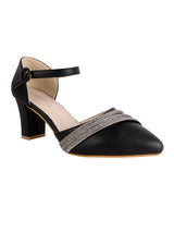 Black Synthetic Leather Embellished Pointed Toe Block Heel Sandals (TC-RSHO4-BLK)