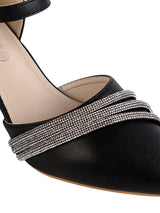 Black Synthetic Leather Embellished Pointed Toe Block Heel Sandals (TC-RSHO4-BLK)