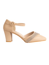 Nude Synthetic Leather Embellished Pointed Toe Block Heel Sandals (TC-RSHO4-NUD)