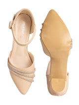 Nude Synthetic Leather Embellished Pointed Toe Block Heel Sandals (TC-RSHO4-NUD)