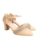 Nude Synthetic Leather Embellished Pointed Toe Block Heel Sandals (TC-RSHO4-NUD)