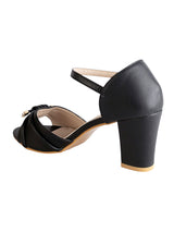 Black Synthetic Leather Embellished Open Toe Block Heel Sandals (TC-RSHO5-BLK)
