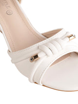 White Synthetic Leather Embellished Open Toe Block Heel Sandals (TC-RSHO5-WHT)
