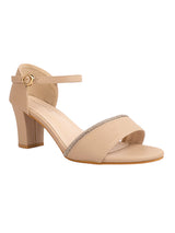 Nude Synthetic Leather Embellished Open Toe Block Heel Sandals (TC-RSHO6-NUD)