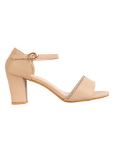 Nude Synthetic Leather Embellished Open Toe Block Heel Sandals (TC-RSHO6-NUD)
