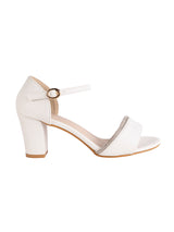 White Synthetic Leather Embellished Open Toe Block Heel Sandals (TC-RSHO6-WHT)