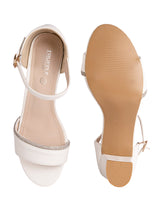 White Synthetic Leather Embellished Open Toe Block Heel Sandals (TC-RSHO6-WHT)