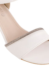 White Synthetic Leather Embellished Open Toe Block Heel Sandals (TC-RSHO6-WHT)