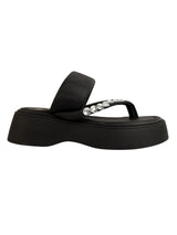 Black Synthetic Leather Diamanté Block Heel Sandals (TC-RSHO7-BLK)