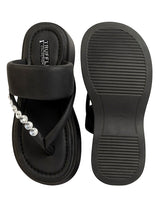 Black Synthetic Leather Diamanté Block Heel Sandals (TC-RSHO7-BLK)