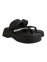 Black Synthetic Leather Diamanté Block Heel Sandals (TC-RSHO7-BLK)