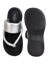 Silver Synthetic Leather Diamanté Block Heel Sandals (TC-RSHO7-SIL)
