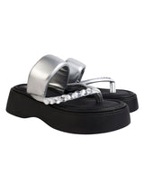 Silver Synthetic Leather Diamanté Block Heel Sandals (TC-RSHO7-SIL)