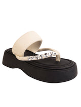 White Synthetic Leather Diamanté Block Heel Sandals (TC-RSHO7-WHT)