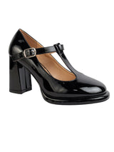 Black Patent Leather Solid Round Toe Block Heel Sandals (TC-RSHO8-BLK)
