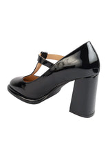 Black Patent Leather Solid Round Toe Block Heel Sandals (TC-RSHO8-BLK)