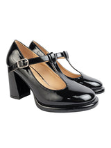 Black Patent Leather Solid Round Toe Block Heel Sandals (TC-RSHO8-BLK)