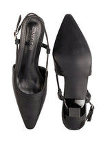 Black Synthetic Leather Solid Pointed Toe Kitten Heel Sandals (TC-RSHO9-BLK)