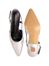 Silver Patent Leather Solid Pointed Toe Kitten Heel Sandals (TC-RSHO9-SIL)
