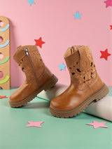 Tan Synthetic Leather Winter Stylish Ankle Boots For Kids-Unisex (TC-RSXR379-TAN)