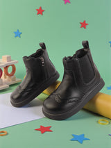 Black Synthetic Leather Winter Stylish Ankle Boots For Kids-Unisex (TC-RSXR8826-BLK)