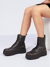 Black Synthetic Leather High-End-Fashion Stylish Ankle Boots (TC-RSZY507-BLK)