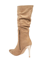 Beige Suede Gold Toned Metallic Stiletto Heel Long Boot (TC-T4995-BEIG)