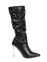 Black Synthetic Leather Gold Toned Metallic Stiletto Heel Long Boot (TC-T4995-BLK)