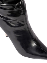Black Synthetic Leather Gold Toned Metallic Stiletto Heel Long Boot (TC-T4995-BLK)