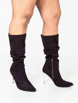 Brown Suede Gold Toned Metallic Stiletto Heel Long Boot (TC-T4995-BRO)