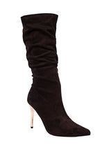 Brown Suede Gold Toned Metallic Stiletto Heel Long Boot (TC-T4995-BRO)