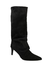 Black Suede Pointed Toe Slouched Stiletto Heel Knee High Boot (TC-T5037-BLK)