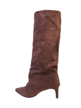 Coffee Suede Pointed Toe Slouched Stiletto Heel Knee High Boot (TC-T5037-COFF)