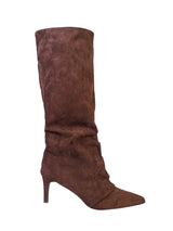 Coffee Suede Pointed Toe Slouched Stiletto Heel Knee High Boot (TC-T5037-COFF)