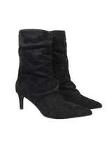 Black Suede Pointed Toe Slouched Stiletto Heel Ankle Boot (TC-T5039-BLK)