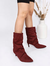 Burgundy Suede Pointed Toe Slouched Stiletto Heel Ankle Boot (TC-T5039-BUR)