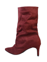 Burgundy Suede Pointed Toe Slouched Stiletto Heel Ankle Boot (TC-T5039-BUR)