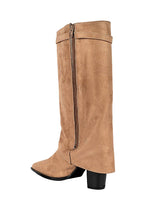 Beige Suede Gold Tone Lock Buckle Block Heel Long Boot (TC-TF282-2-BEIG)