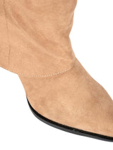 Beige Suede Gold Tone Lock Buckle Block Heel Long Boot (TC-TF282-2-BEIG)