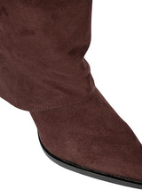 Brown Suede Gold Tone Lock Buckle Block Heel Long Boot (TC-TF282-2-BRO)