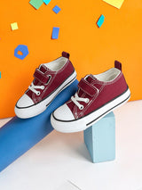 Burgundy Canvas Top Design And Durable Sole Velcro Sneakers For Kids-Unisex (TC-VKCAN3-BUR)