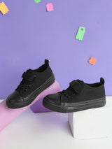 Black Canvas Top Design And Durable Sole Velcro Sneakers For Kids-Unisex (TC-VKCAN3-TOTBLK)