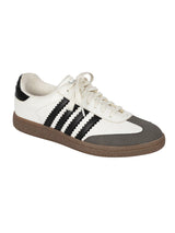 White Black Synthetic Leather Low Ankle Stylish Sneakers (TC-WOMENSAM1-WHTBLK)